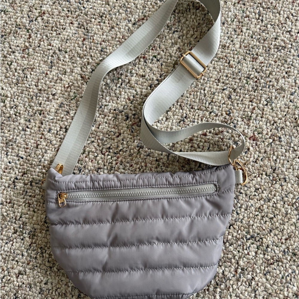 Gray Quilted Crossbody Bag with Puffy Texture